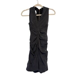 Nicole Miller Collection Black Silk Ruched Bodycon V-Neck Mini‎ Dress Size 2
